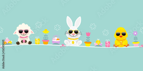 Schaf, Weißer Osterhase & Küken Sonnenbrille Icons Banner Türkis