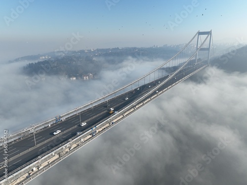 Photography Istanbul aerial fog and bridge view