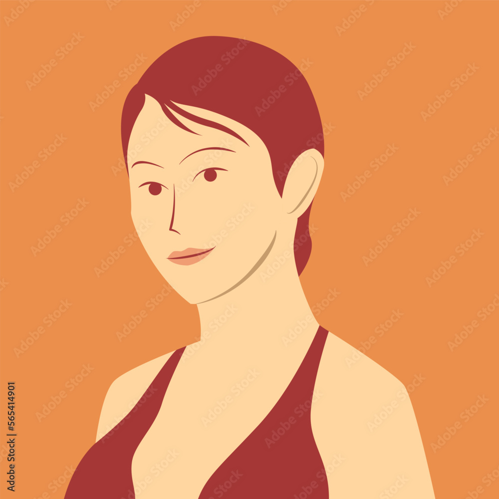 Portrait of beautiful girl with a short hair in red. Avatar for social media. Vector illustration in flat style Portrait of beautiful girl with a short hair in red. Avatar for social media. Vector illustration in flat style