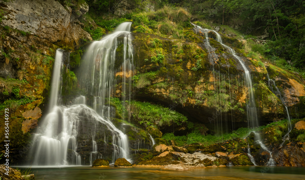 Beautiful color summer waterfall Virje in Slovenia Alps