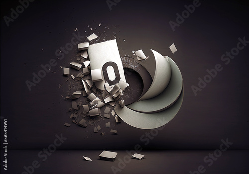 Sphere shattering on isolated background. 3d abstract illustration.