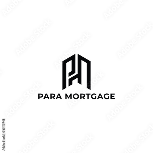 Abstract initial letter PM or MP logo in black color isolated in white background applied for real estate and mortgage company logo also suitable for the brands or companies have initial name MP or PM