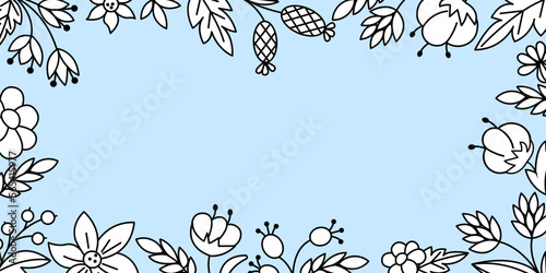 Floral frame on blue background. Vector illustrator.