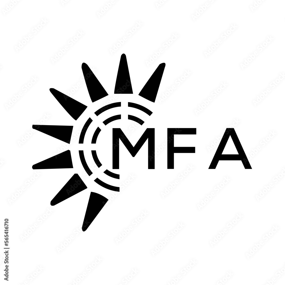 MFA letter logo. MFA image on white background and black letter. MFA