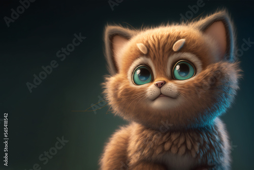 A fluffy cute kitten is standing and staring isolated on the background.
