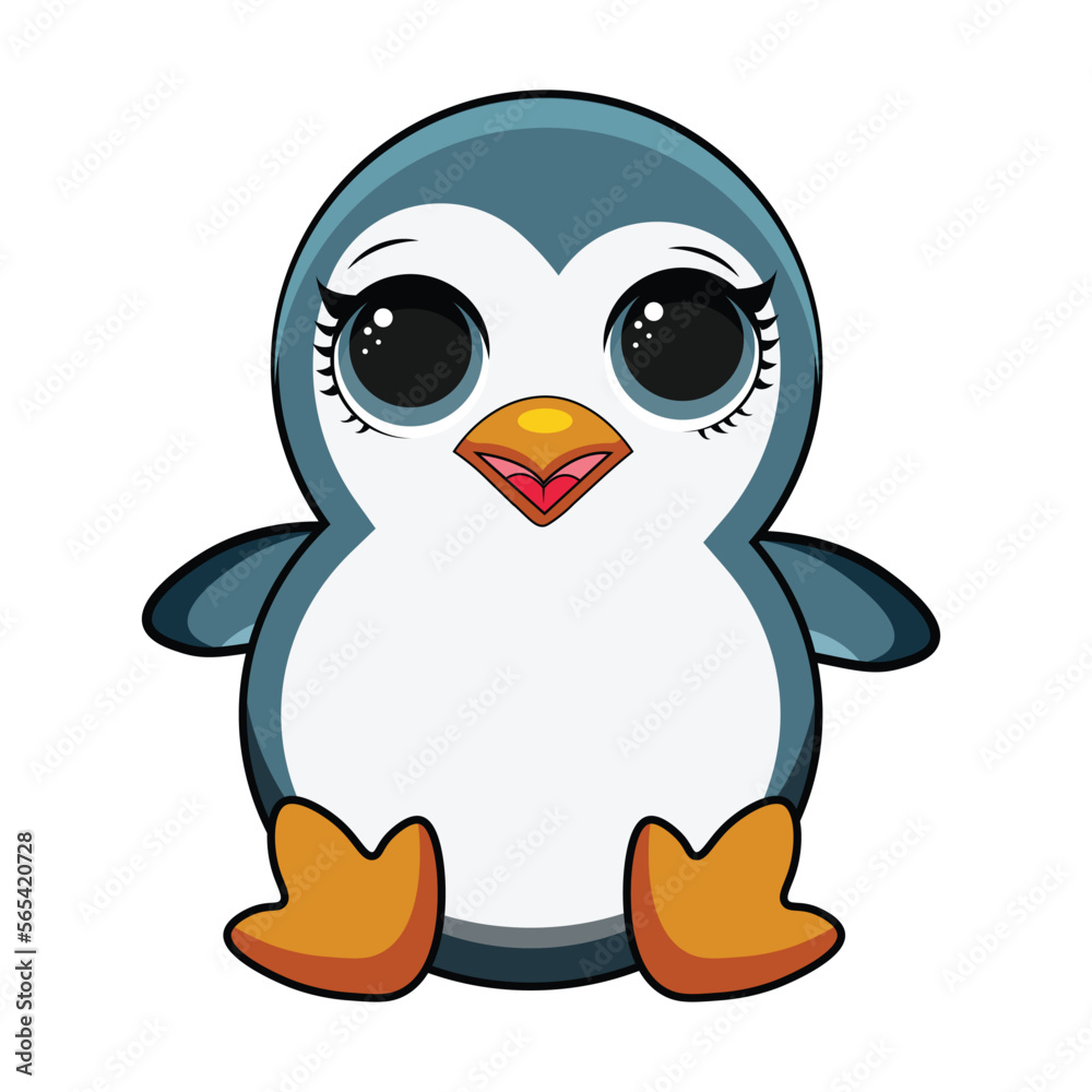 Fototapeta premium Cartoon Cute little penguin Vector illustration