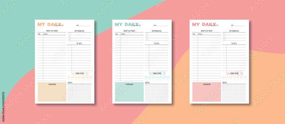 Set of minimalist daily planner template. Printable templates.vector ...
