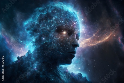 Foto Sci-fi Space nebula and galaxy, generative ai, Divine Bioluminescent Entity Crea