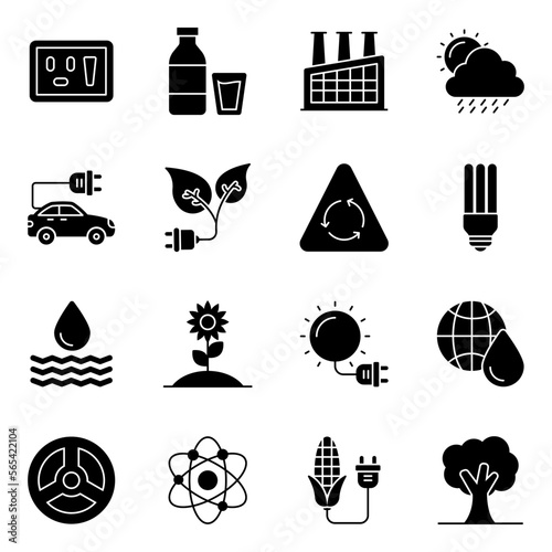 Pack of Eco and Nature Solid Icons 

