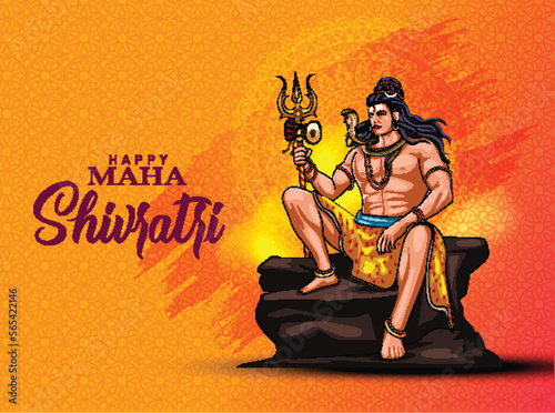 happy maha Shivratri with trisulam, a Hindu festival celebrated of lord shiva night, english calligraphy. vector illustration design