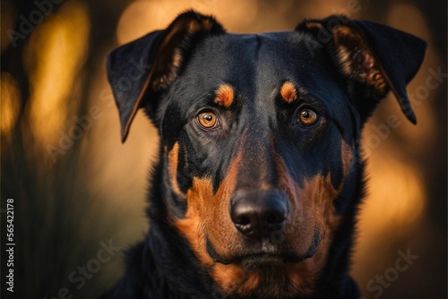 Beauceron chien de race, portrait avec un regard intense 