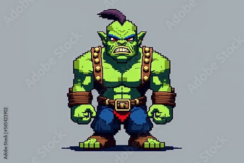 Pixel art orc character for RPG game, character in retro style for 8 bit game 