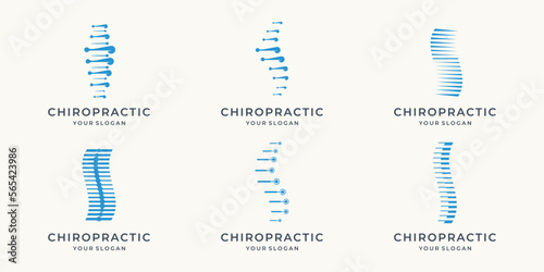 set of abstract chiropractic logo. massage, back pain, spine symbol osteopathy. icon set logotype.