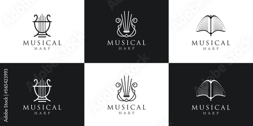 set collection musical harp logo lyre symbol collection.minimalist harp logo design inspiration. photo