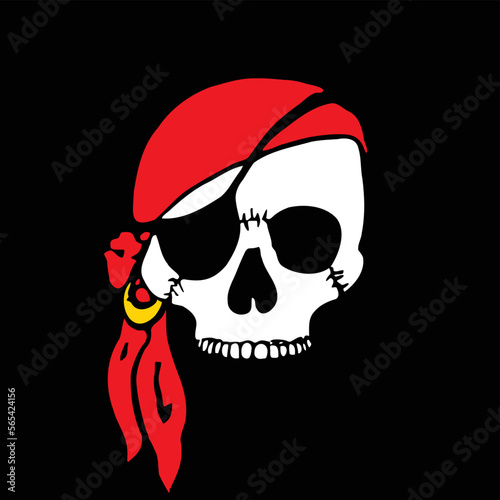 pirate skull  with eyepatch and bandana © Marty's Art