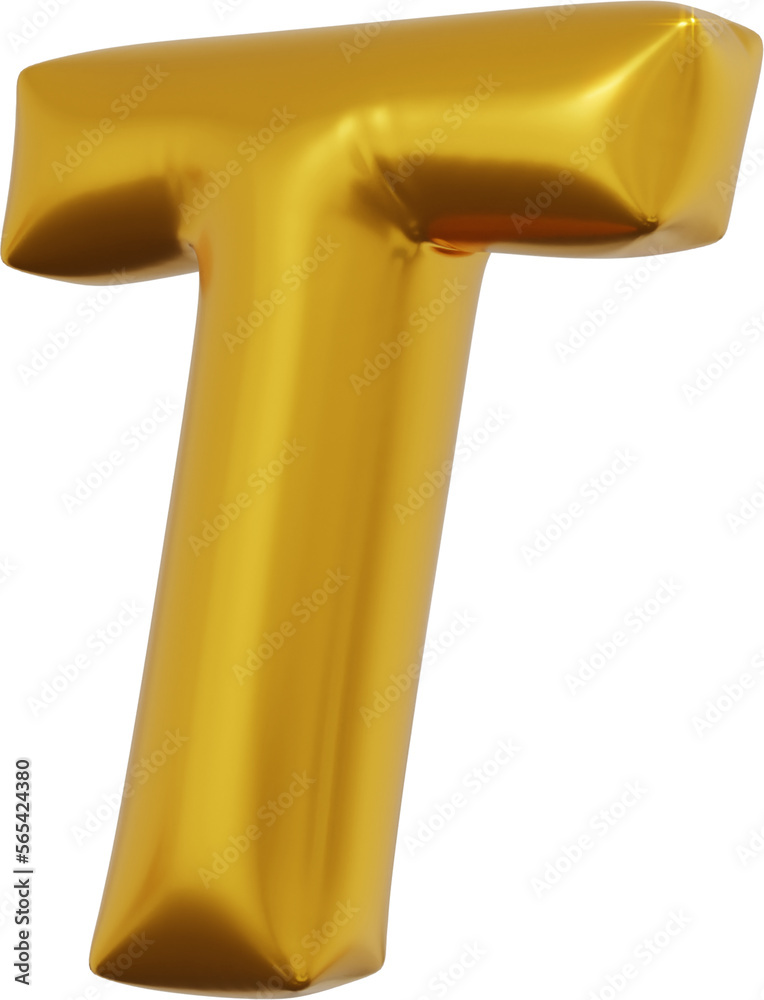Gold foil alphabet letter T isolated. 3d rendering Gold foil alphabet letter T isolated. 3d rendering