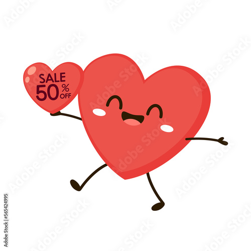 Red cute heart character. Romantic flat style Valentine's Day illustrations to express feelings of love.