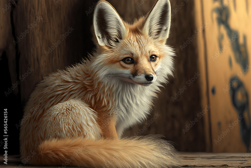 Cute furry fox sitting. AI generated