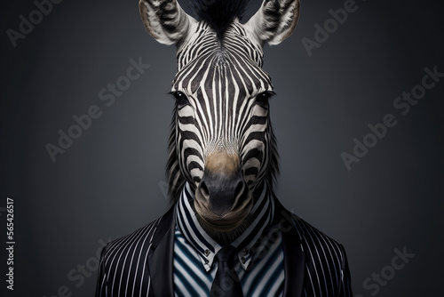 Portrait of a Zebra dressed in a formal business suit  generative ai