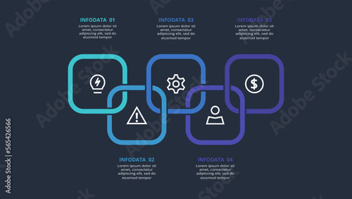 Abstract dark infographic with 5 elements template for web on a black background, business presentation
