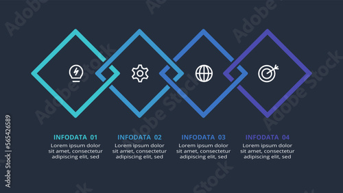 Abstract dark infographic with 4 elements template for web on a black background, business presentation