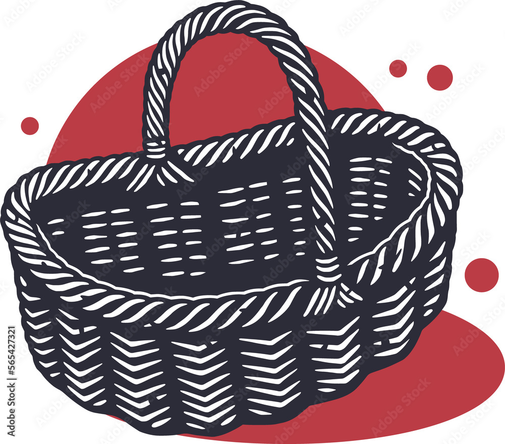 Fototapeta premium Mushroom picking. Wicker picnic basket for mushrooms fungus, fungi and flowers or vegetables