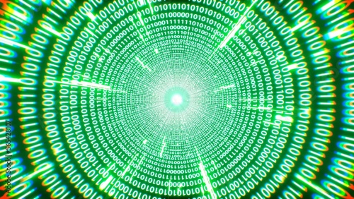 Green Matrix Binary Data Tunnel Background