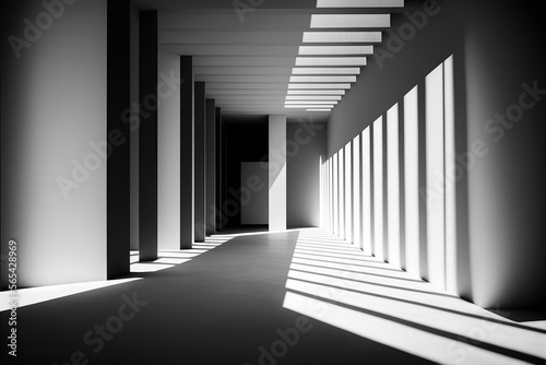 Abstract geometric background. Minimalistic black and white background for business presentation. Light and shadow concept. Modern surface texture. Post-processed digital AI art 