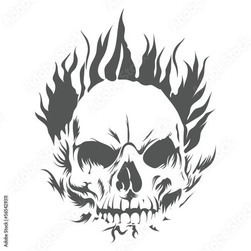 White graphic human skull with black eyes.