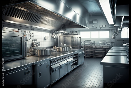 Professional kitchen, restaurant kitchen, clean kitchen, Generative Ai