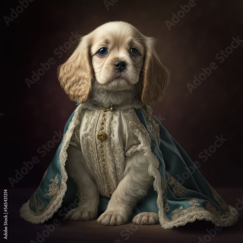 Royal puppy with majestic cape, Princess pup, pet portrait.