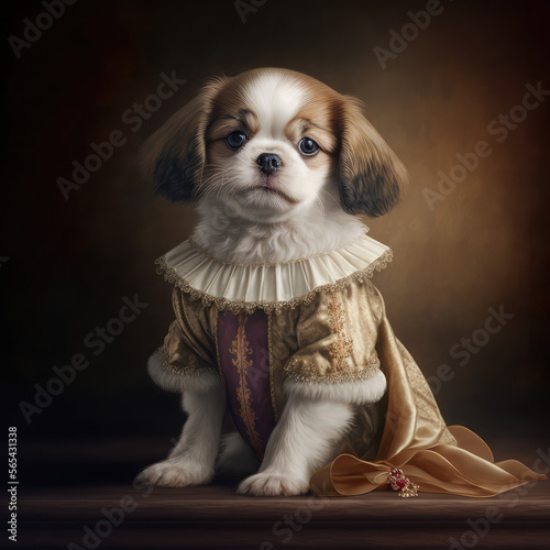 Stampa su tela Puppy royalty- cute puppy dressed in royal dress and cape