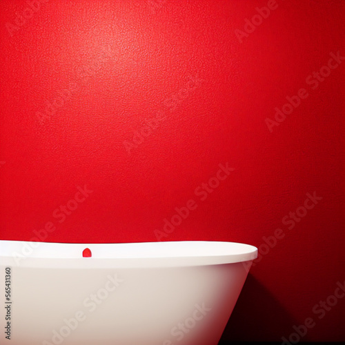 A bathtub on a red wall, the ideal place for a relaxing Valentine's Day soak, captured in 4k for maximum detail