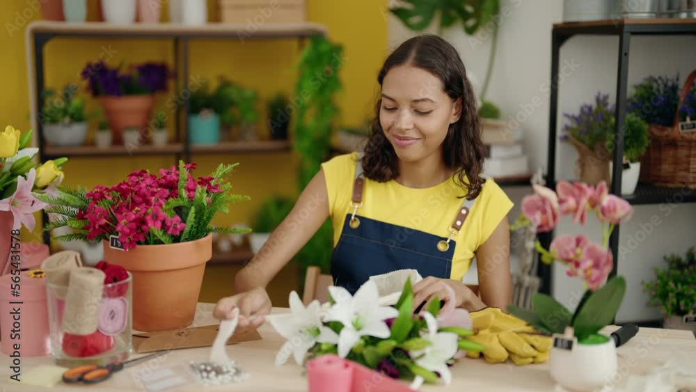 Young african american woman florist make bouquet of flowers at flower shop Young african american woman florist make bouquet of flowers at flower shop