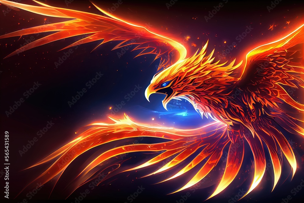 Phoenix Bird Digital Oil - fiery bird that burns to ashes and is reborn by generative AI Phoenix Bird Digital Oil - fiery bird that burns to ashes and is reborn by generative AI