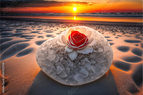 Liebesbeweis, Rose am Strand, ki generated photo