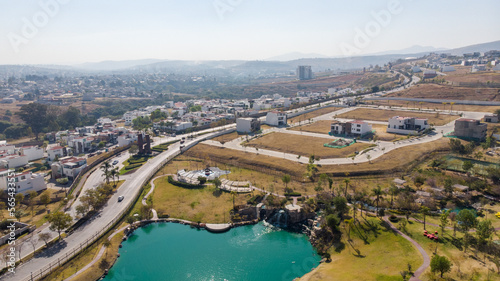 Aerial view of the city of Puebla, Mexico. panorama of the city with a view of the lake and the city.