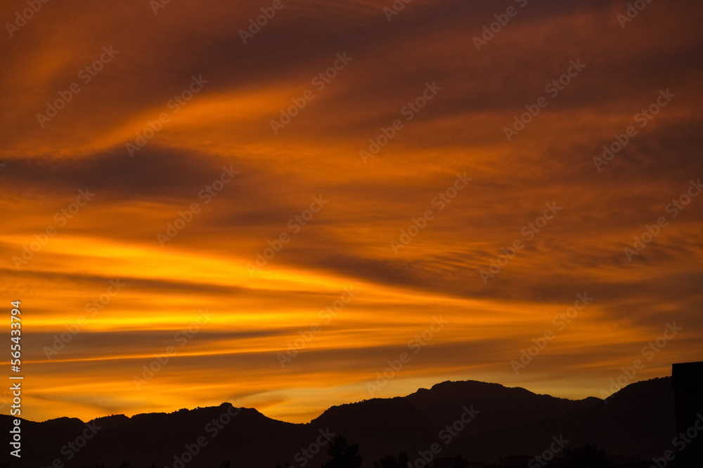 Spectacular and colorful sunrise on the horizon in Murcia	