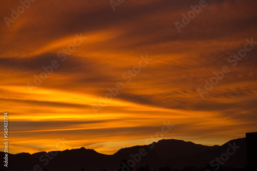 Spectacular and colorful sunrise on the horizon in Murcia 
