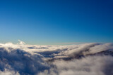clouds and fog landscape with blue sky background