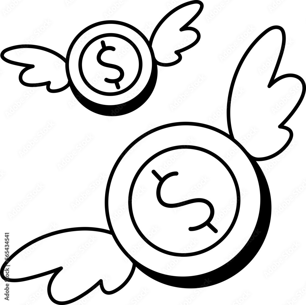 Flying Coin financial Business Cash Money trade economic  illustration Semi-Solid Black and White