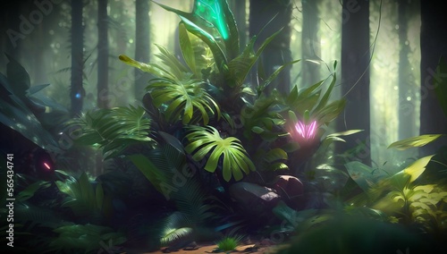 (4K) Beatiful Closeup of an outerspace Forest AI