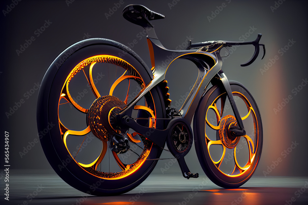 Obraz premium Futuristic black bicycle. Created with Generative AI technology.