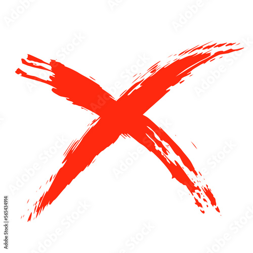 The cross on a white background is drawn by hand with a brush. Prohibition, denial, error. Vector