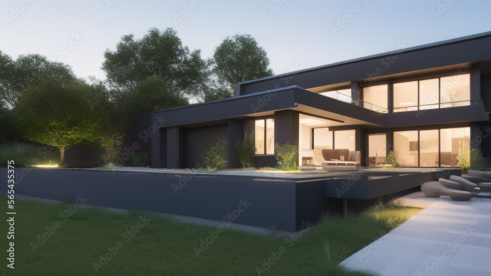modern house in the suburbs, luxurious, in the middle of the environment, Generative AI modern house in the suburbs, luxurious, in the middle of the environment, Generative AI