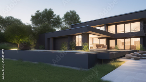 modern house in the suburbs, luxurious, in the middle of the environment, Generative AI © Francisco