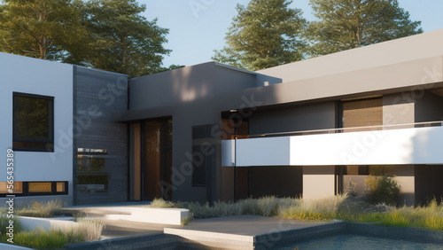 modern house in the suburbs, luxurious, in the middle of the environment, Generative AI