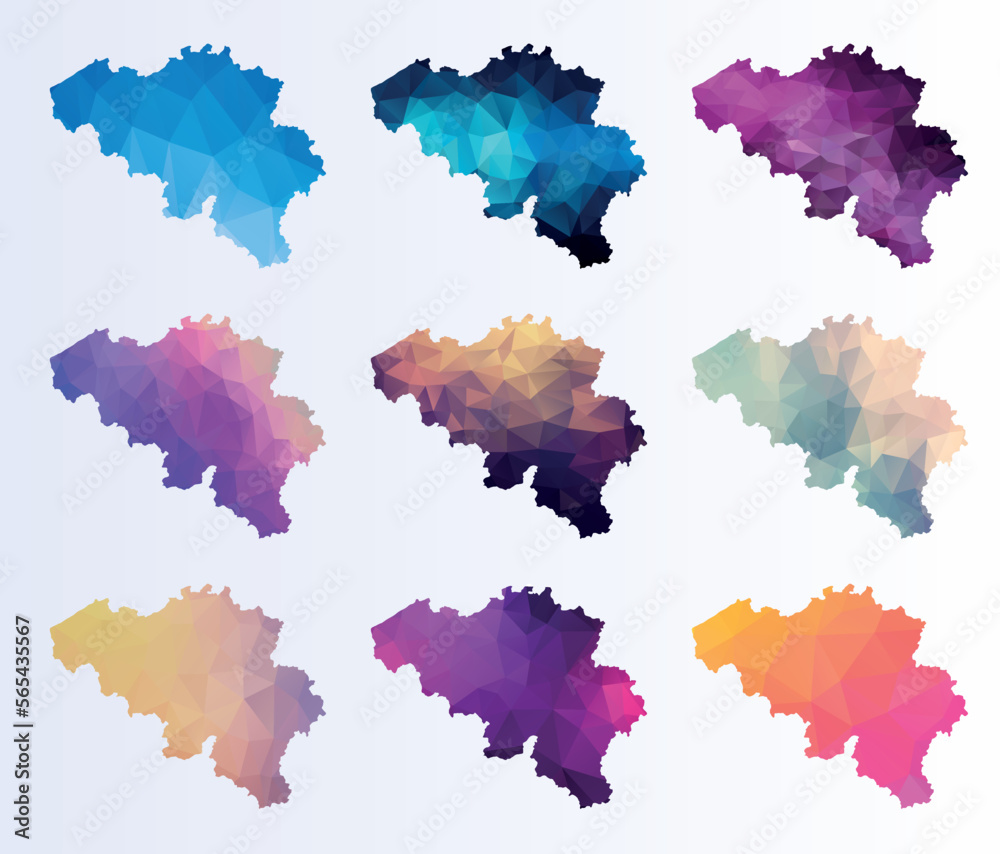 Set low poly maps of Belgium Set low poly maps of Belgium