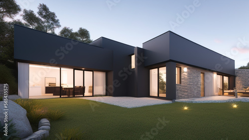 modern house in the suburbs, luxurious, in the middle of the environment, Generative AI © Francisco
