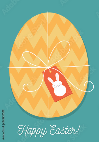 Easter greeting card. Easter egg and gift label with bunny